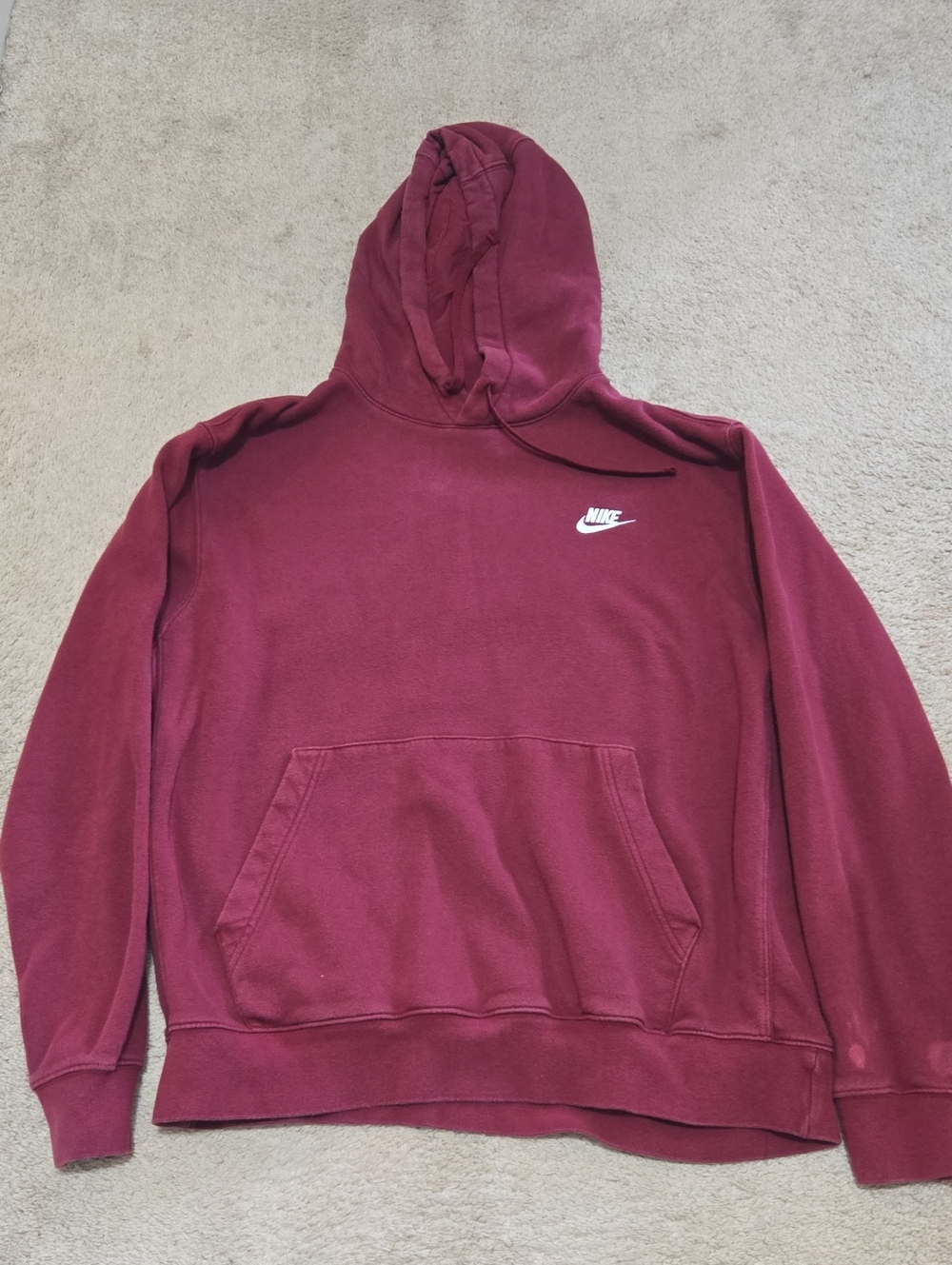 Nike Women's Burgundy Crewneck Hoodie with White Logo